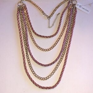 Susan Graver Layered Pink and Gold Tone Multi-Chain Necklace